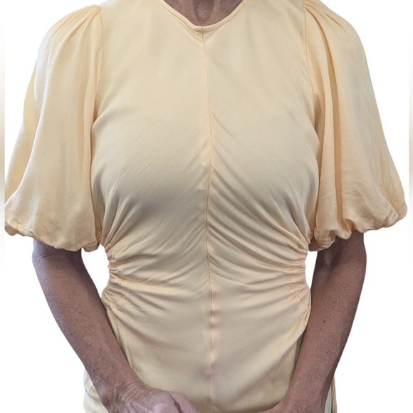 Nobody’s Child Yellow Puff Sleeve Cutout Midi Dress Sustainable EcoVero Size 4 - Picture 5 of 9